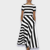 Lúcia | Rochie maxi cu dungi, cusută manual