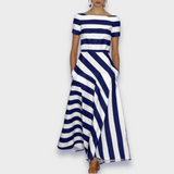 Lúcia | Rochie maxi cu dungi, cusută manual