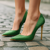 Verde Éclat | – Pantofi satenați cu vârf auriu