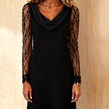 Elena | Rochie uni cu guler liber și patchwork