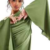 Rochie Maxi Asimetrică din Satin Verde