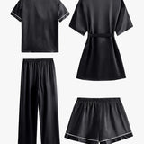 JULIETTE | COMPLET DE PIJAMA DIN SATEN DE 4 PIESE ȘI ROBE MEDIE