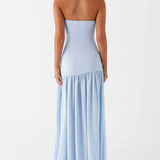 Rochie maxi exclusivistă fără spate, cu volane, fără bretele