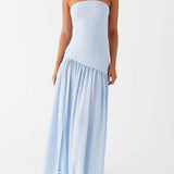 Rochie maxi exclusivistă fără spate, cu volane, fără bretele