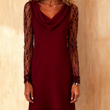 Elena | Rochie uni cu guler liber și patchwork