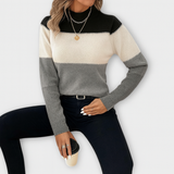 Pulover cu guler înalt în culori bloc – Contrast modern