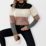 Pulover cu guler înalt în culori bloc – Contrast modern