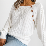 Pulover elegant cu model tricotat – cu detalii din nasturi