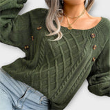 Pulover elegant cu model tricotat – cu detalii din nasturi