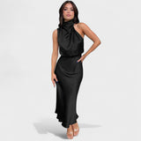Laura | Rochie lungă de sărbătoare din satin