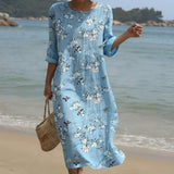 Valéria | Rochie midi cu broderie florală și croi lejer